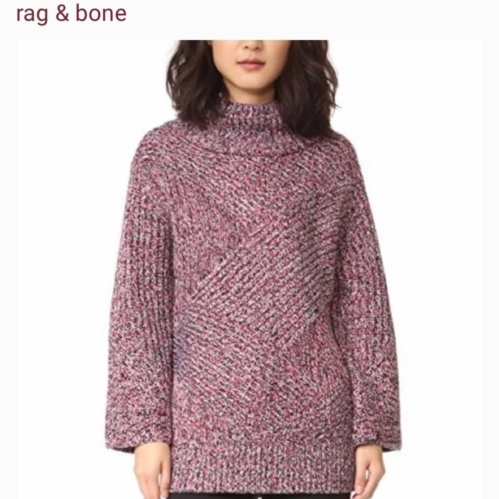 RAG & BONE L multicolored red-black cowl neck gorpcore wool knit chunky sweater